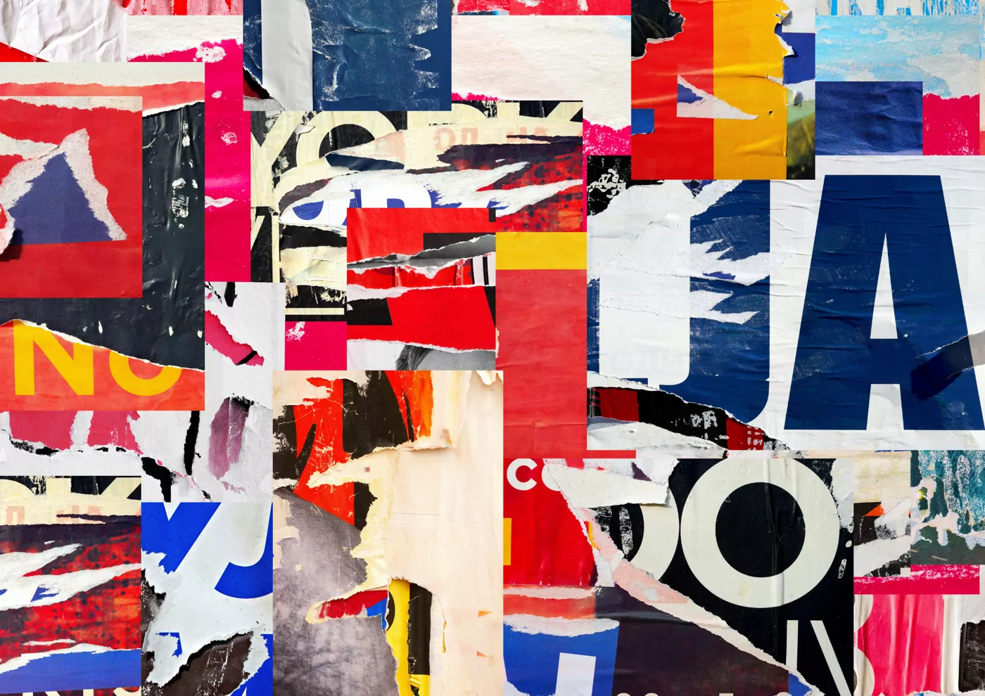 Layers of colourful printed posters